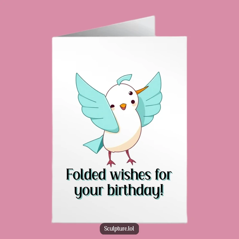 Free Printable Birthday Card: Joyful Origami Bird, Funny Downloadable Gift for a Lighthearted Celebration