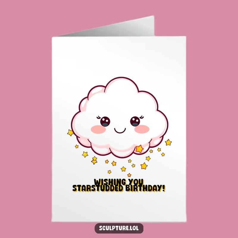 Free Printable Birthday Card: Cheerful Cloud Raining Stars Funny Downloadable Greeting