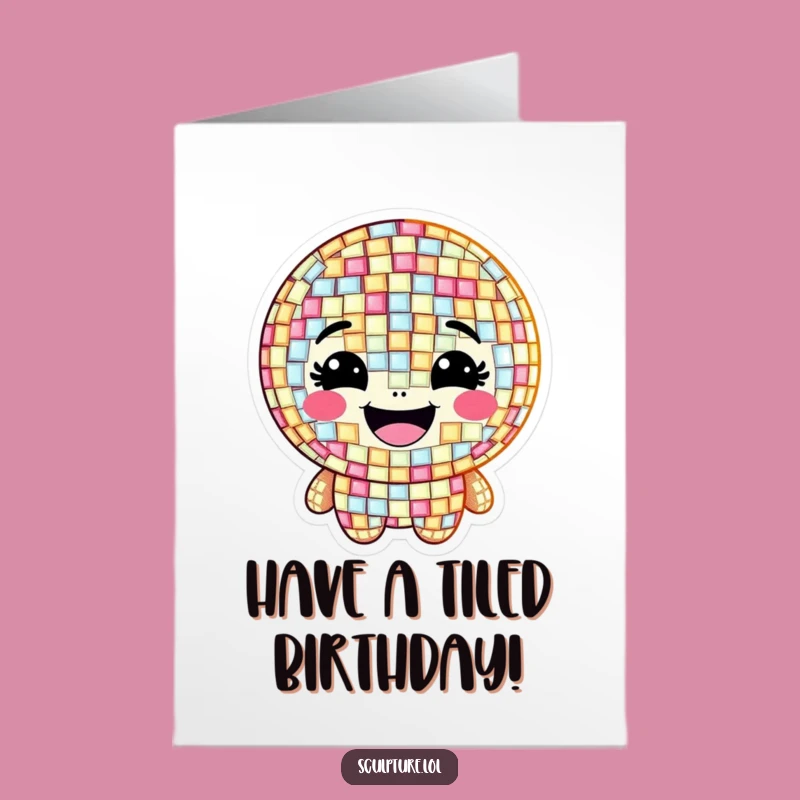 Free Printable Birthday Card: Grinning Mosaic Character Funny Downloadable Greeting