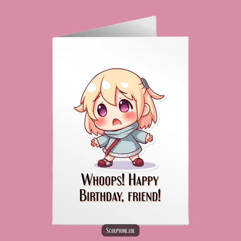 Free Printable Birthday Card: Surprised Resin Character Falling Down Funny Downloadable Gift