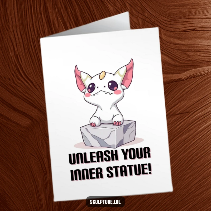 Funny Free Printable Happy Birthday card featuring a bizarre creature emerging from marble, celebrating uniqueness.