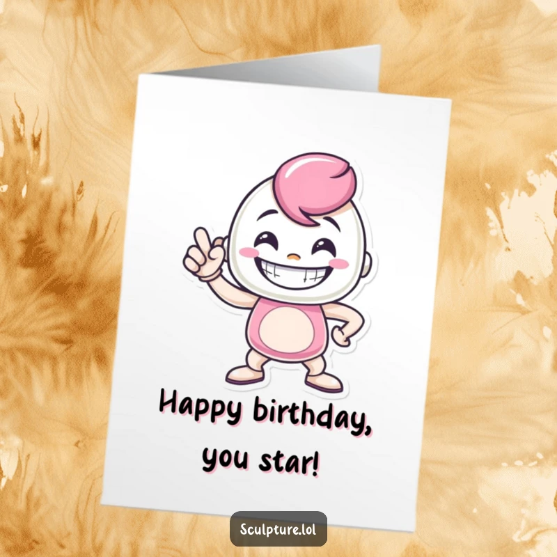 Funny Free Printable Birthday Card: A grinning metal casting character strikes a proud, confident pose.