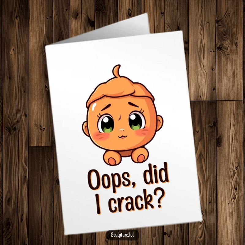 Funny Free Printable Birthday Card: A cracked terracotta character looks surprised with wide eyes and a shaky smile.