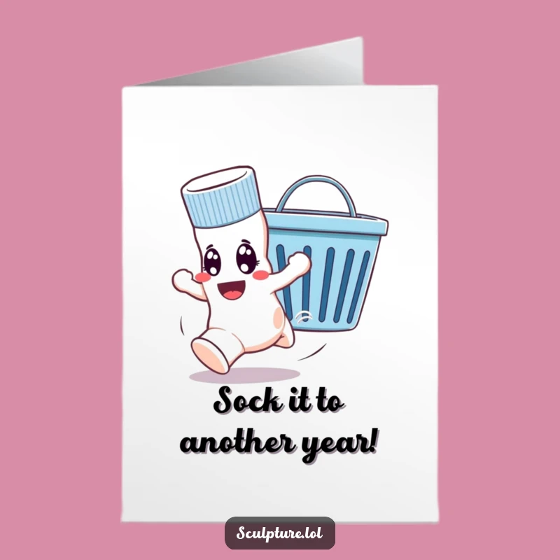 Funny Free Printable Birthday Card: Runaway Sock Escapes Laundry Basket!