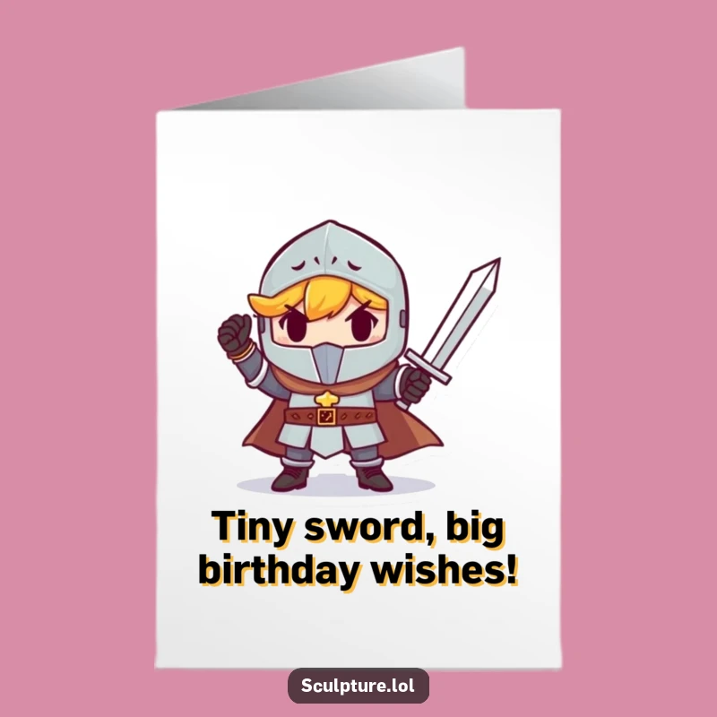 Free Printable Knight Birthday Card - Tiny Sword Triumph Downloadable Funny Gift for Heroes