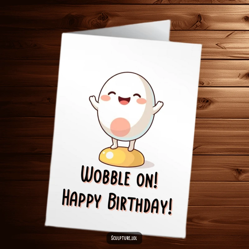 Funny Free Printable Birthday Card: A joyful abstract character wobbling energetically on its base, spreading birthday cheer.