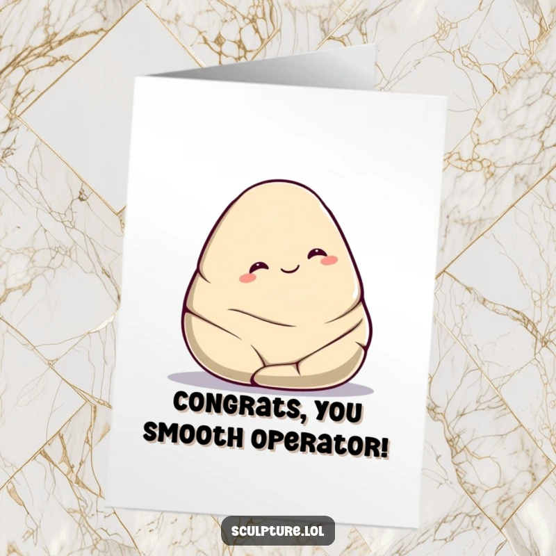 Funny Free Printable Congratulations Card: A smiling stone character effortlessly rolls downhill, symbolizing success.