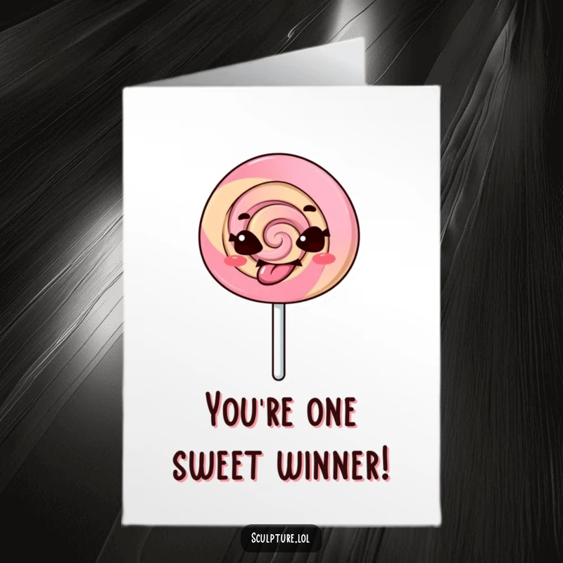 Funny Free Printable Congratulations Card: A mischievous lollipop character comically sticks its tongue out in celebration.