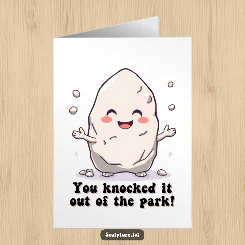 Funny Free Printable Congratulations Card: A cheerful rock character masterfully juggling small pebbles.