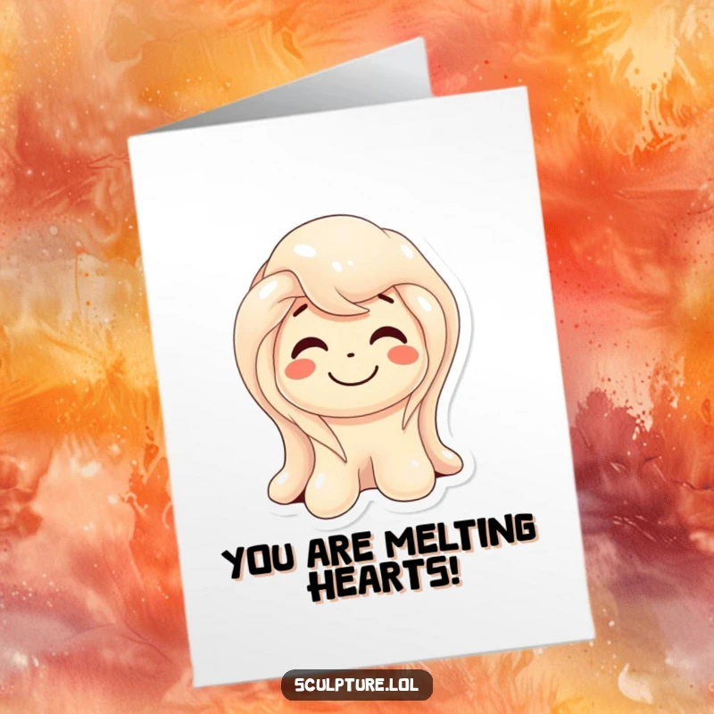 Funny Free Printable Melting Wax Congrats Card: Amused wax figure smiling, dripping slightly with celebratory joy.