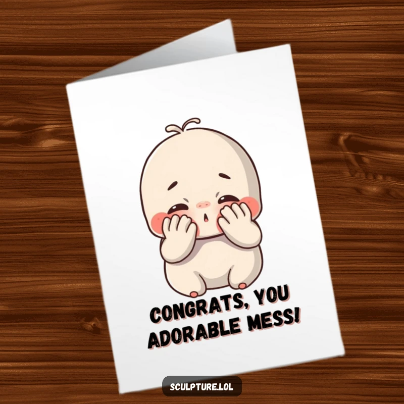 Funny Free Printable Congratulations Card: A plump clay figure joyfully squishes its face, celebrating an achievement.