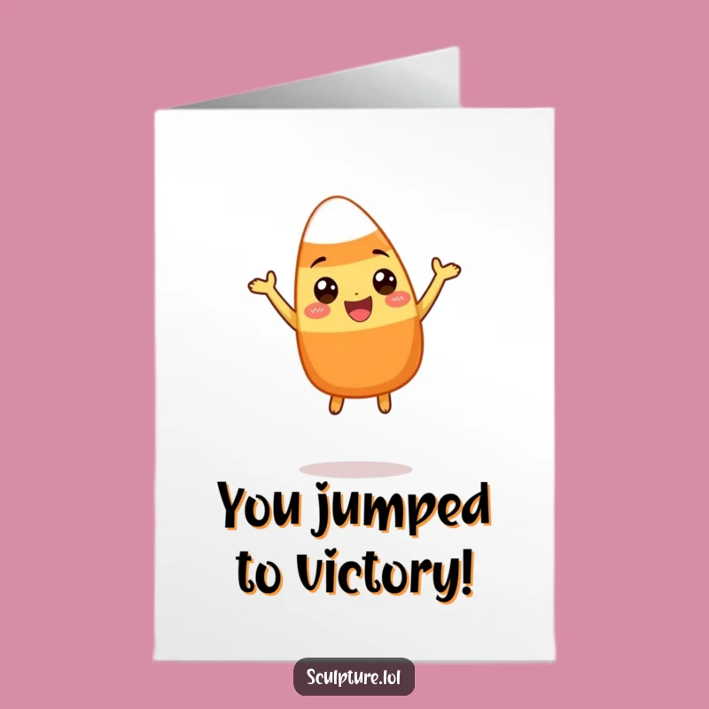 Free Printable Congrats Card: Candy Corn Leap Funny Downloadable Gift for Achievements