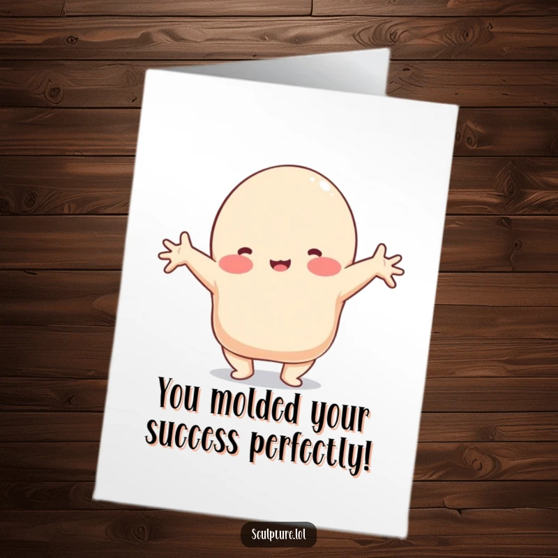 Funny Free Printable Congratulations Card: A comical clay blob character contorting itself into a funny, stretchy shape.
