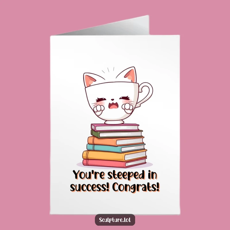 Free Printable Congrats Teacup Card: Wobbly Books Balance Art Downloadable Gift