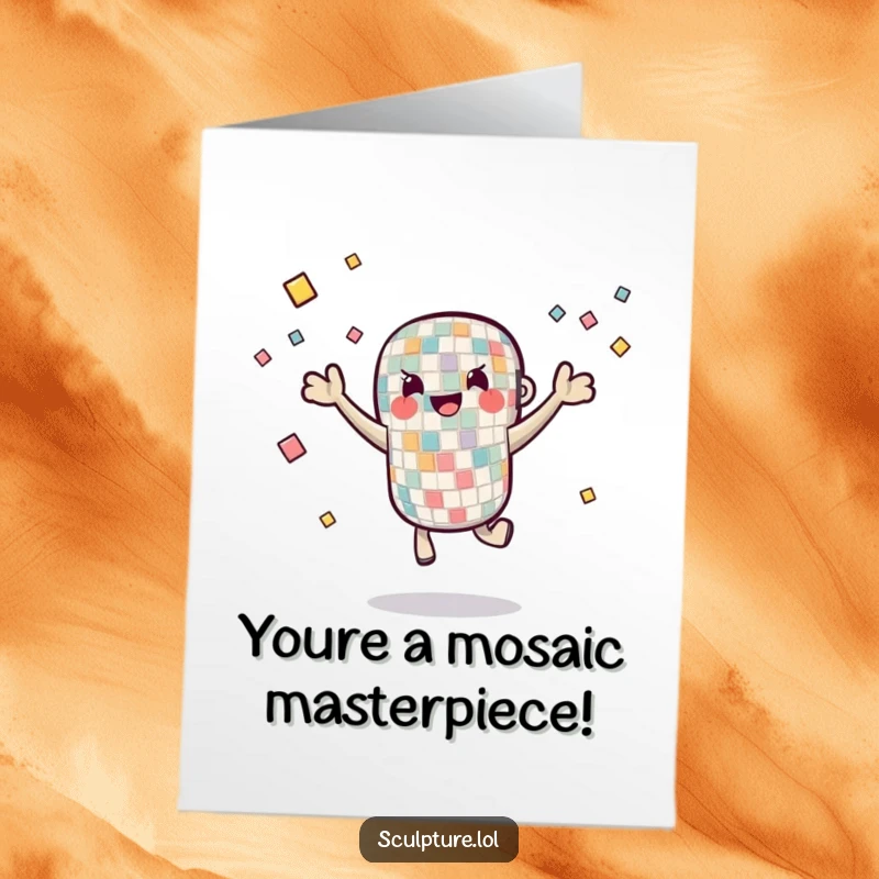 Funny Free Printable Congratulations Card: A dynamic mosaic tile character expertly juggles pieces, symbolizing accomplishment and skillful achievement.