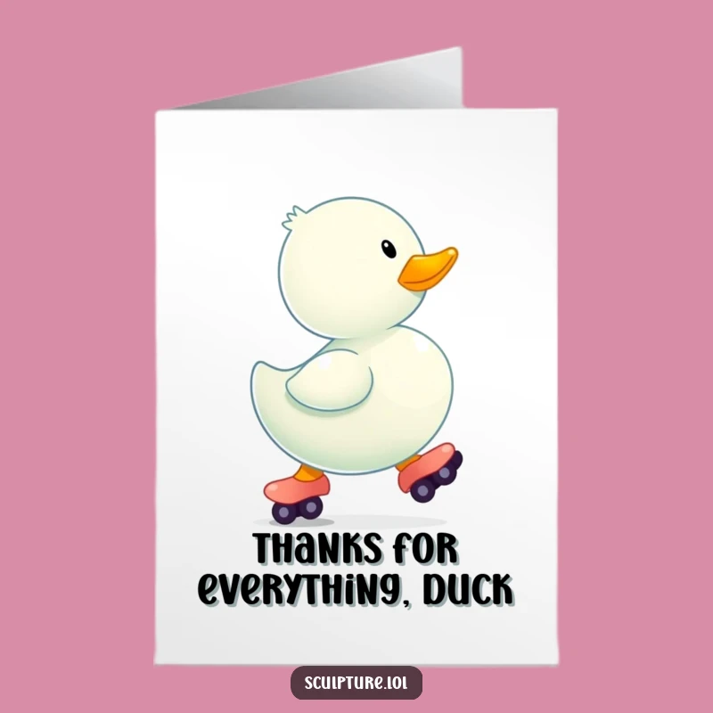 Free Printable Ducky Roller Skate Thank You Card - Funny Downloadable Note for Gratitude