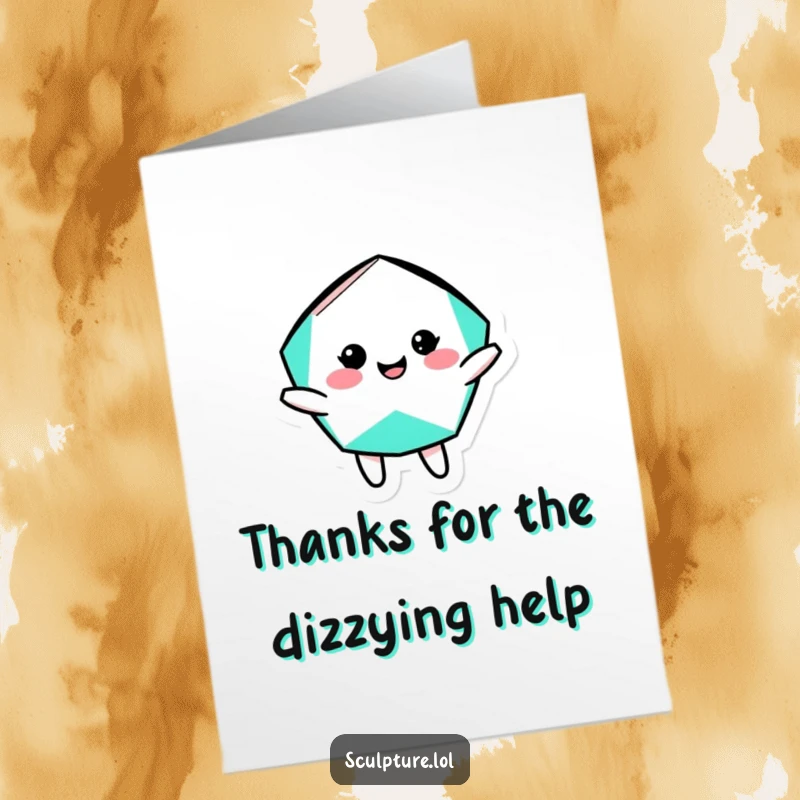 Funny Free Printable Geometric Shape Thank You Card: Geometric character doing a silly rotation, expressing thanks.