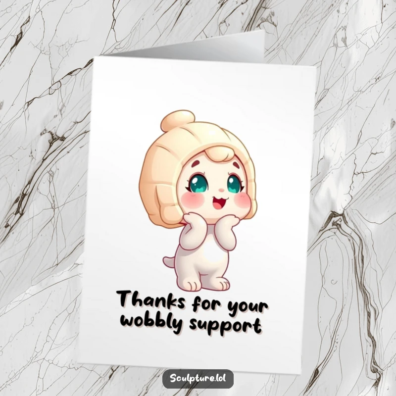 Funny Free Printable Thank You Card: A wobbly statue character tilts its head in curious gratitude, perfect for saying thanks.