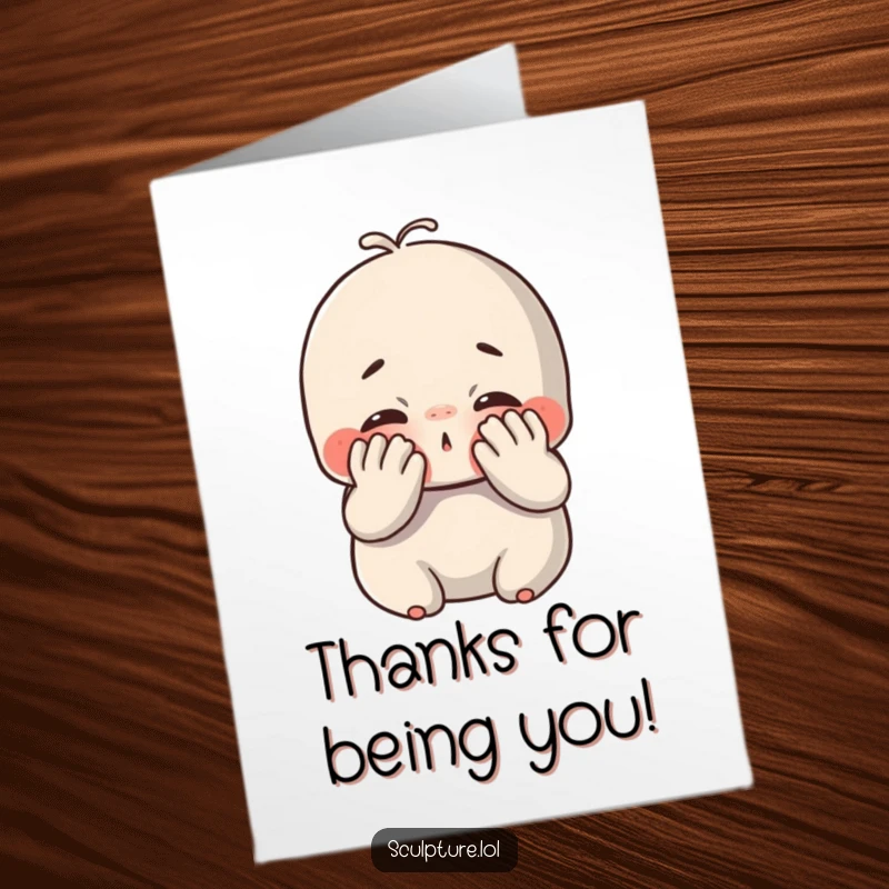 Funny Free Printable Thank You Card: A happy clay character enthusiastically smushes its face, showing thanks.