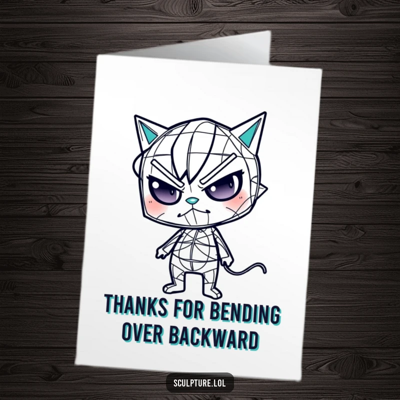 Funny Free Printable Thank You Card: A wireframe character performing an unusual, bendy move to say thanks.