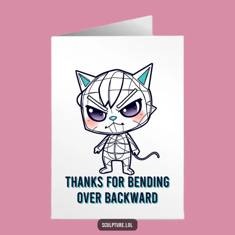 Free Printable Thank You Card: Wireframe Character Oddly Contorting - Quirky Downloadable Gratitude
