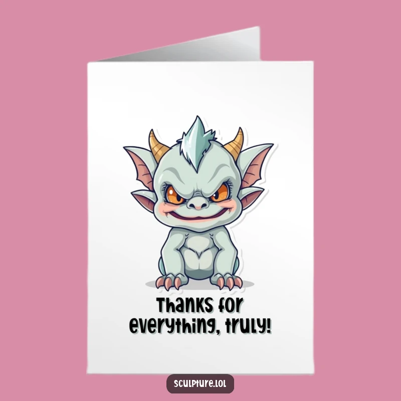 Free Printable Gargoyle Thank You Card: Funny Face Design Downloadable Gift