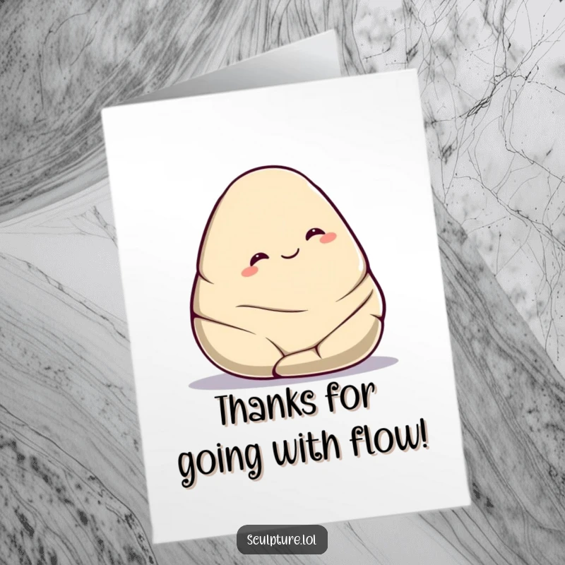 Funny Free Printable Thank You Card: A contented stone character rolls downhill, conveying sincere thanks.