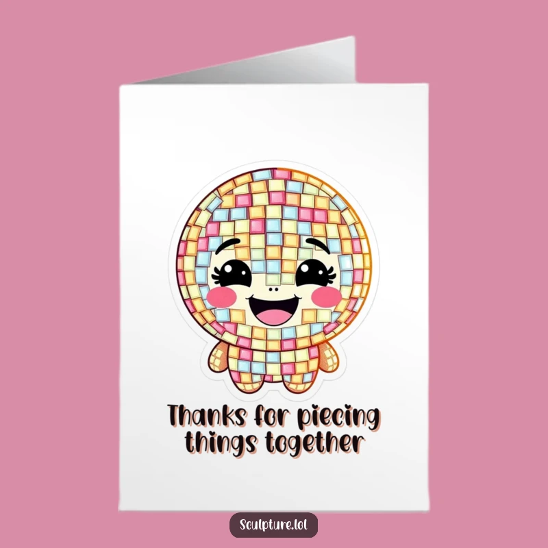 Free Printable Thank You Card: Grinning Mosaic Character Downloadable Greeting