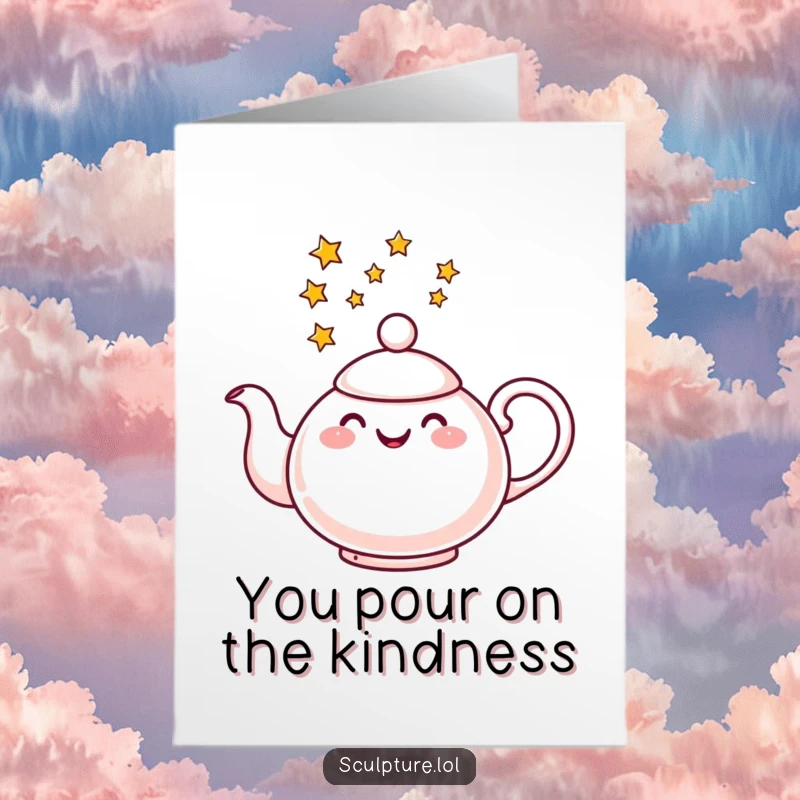 Funny Free Printable Thank You Card: A cheerful teapot pours a stream of shining stars, a magical way to say thank you.