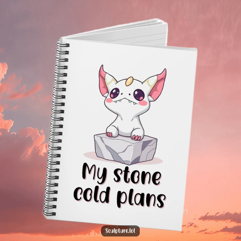 Funny notebook featuring a bizarre creature emerging from marble, perfect for sketching creative ideas and embracing artistic oddity.