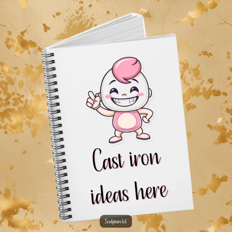 Funny metal casting notebook featuring a grinning character striking a proud pose, perfect for jotting down bold and confident ideas.