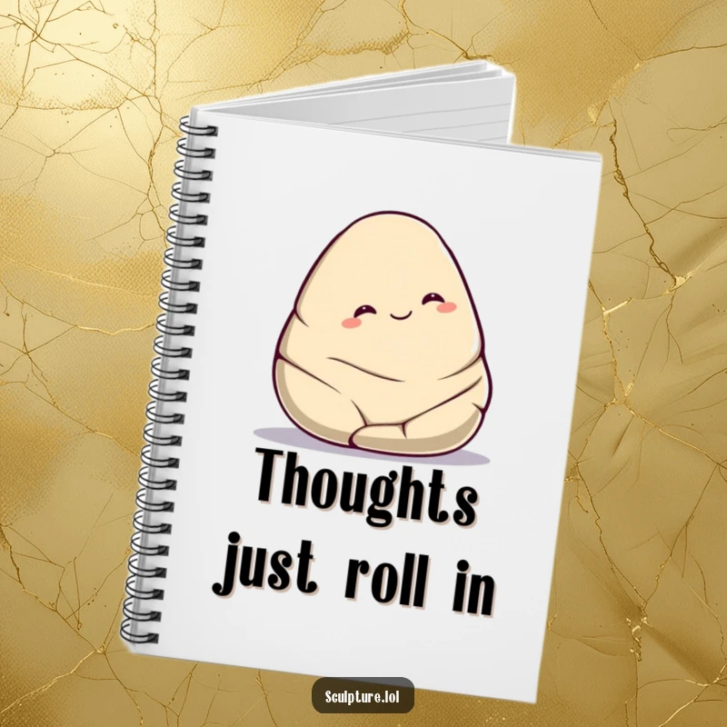 Funny smooth stone notebook featuring a cute character gently rolling downhill with a contented smile, perfect for jotting down ideas smoothly.