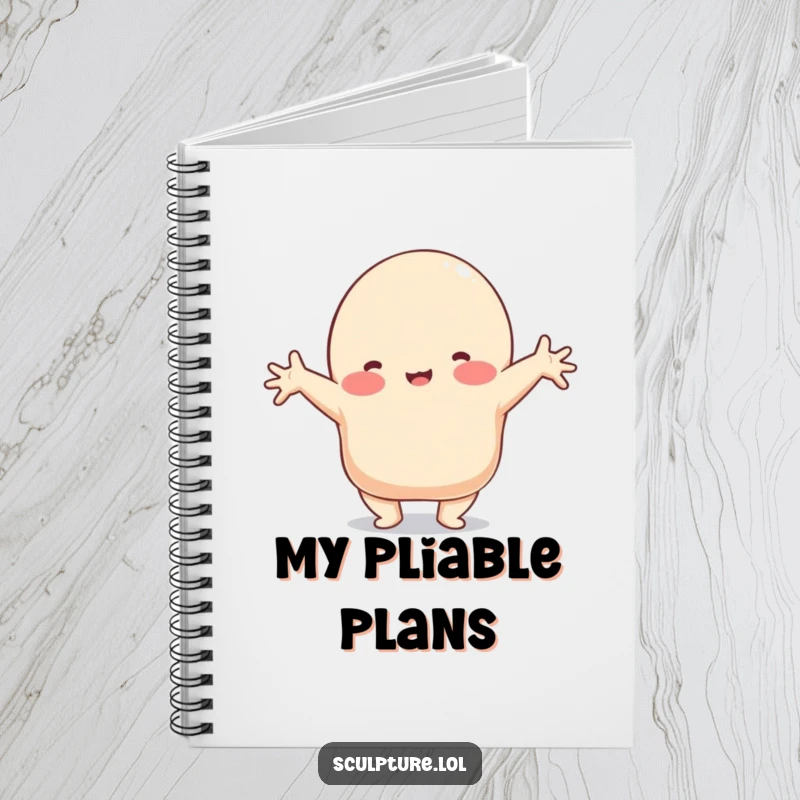 Funny notebook with a playful clay blob character in a comical stretched shape, perfect for jotting down creative ideas.