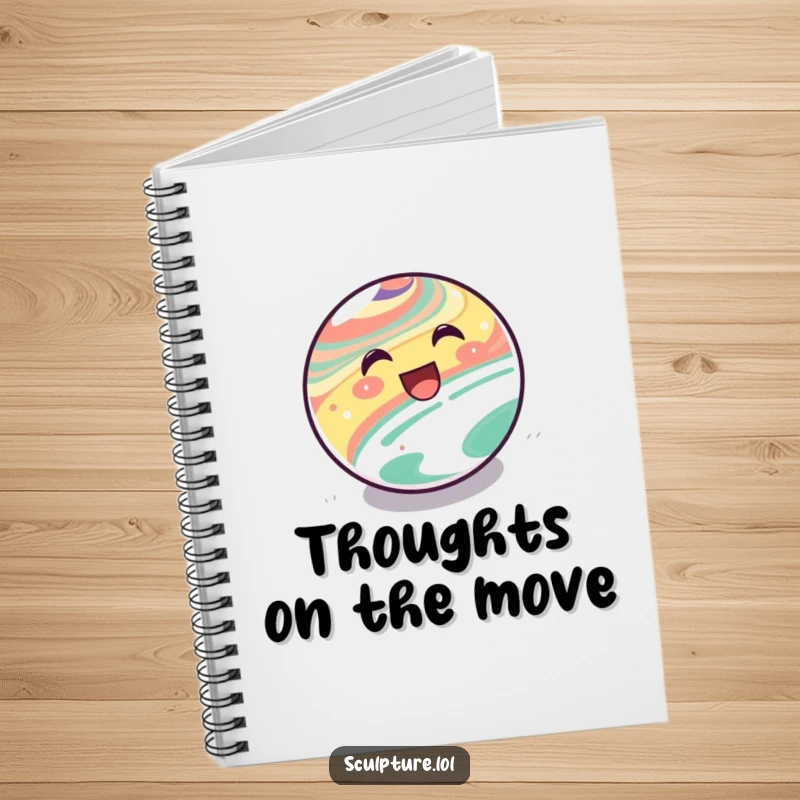 Funny Notebook: A delighted marble character rolling downhill, perfect for creative notes.