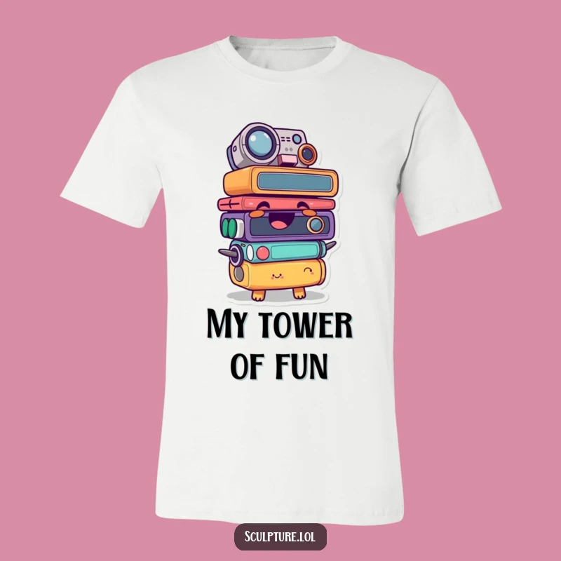 Funny Giggling Stacked Object Character Tee - Comical Found Object Shirt