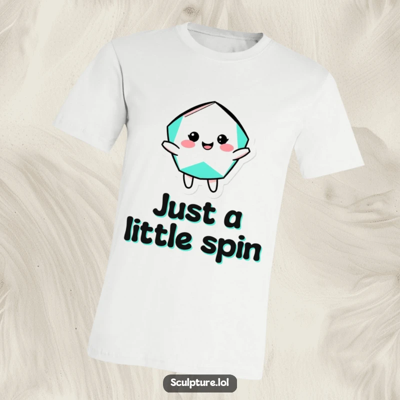 Funny geometric shape t-shirt featuring a cheerful character performing a silly, energetic rotation, celebrating playful movement.