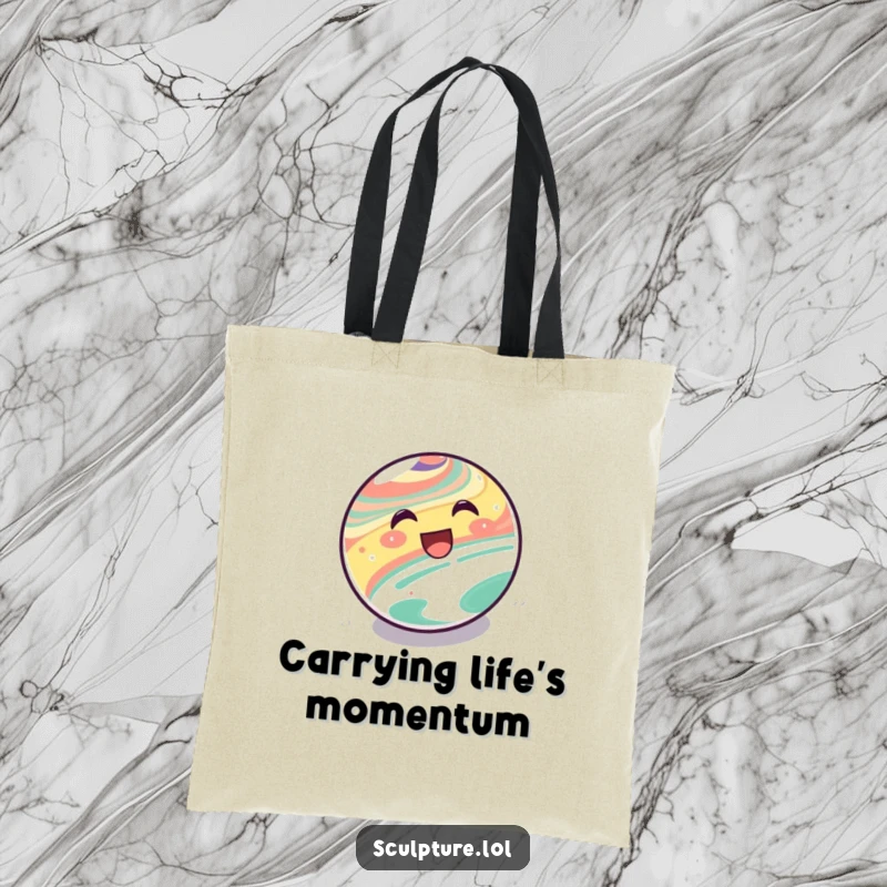 Funny Tote Bag: A delighted marble character rolling downhill, perfect for game essentials.
