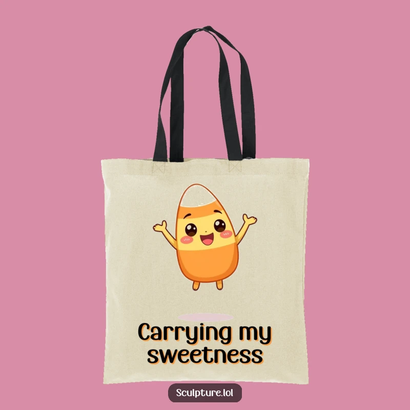 Funny Candy Corn Tote Bag - Happy Leaping Character Carry-All